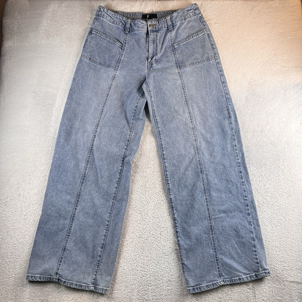 Madden NYC Jeans Womens L Blue Elastic Waist Wide Leg Skater Grunge